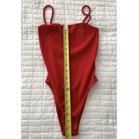 Topshop Red Ribbed Knit Bodysuit Snap Crotch Square Neck Boho Festival Womens 4 - Picture 7 of 9